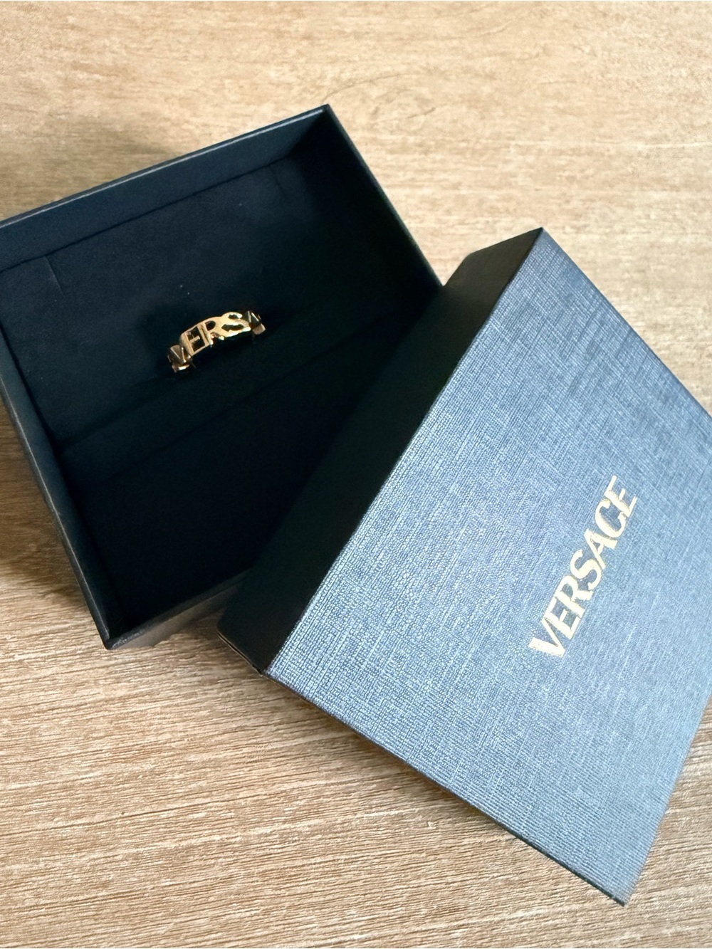 Versace Gold Logo Band Ring